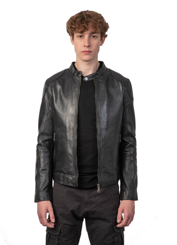 ROMEO SHEEP BLACK - AUTHENTIC MENS BLACK LEATHER JACKET