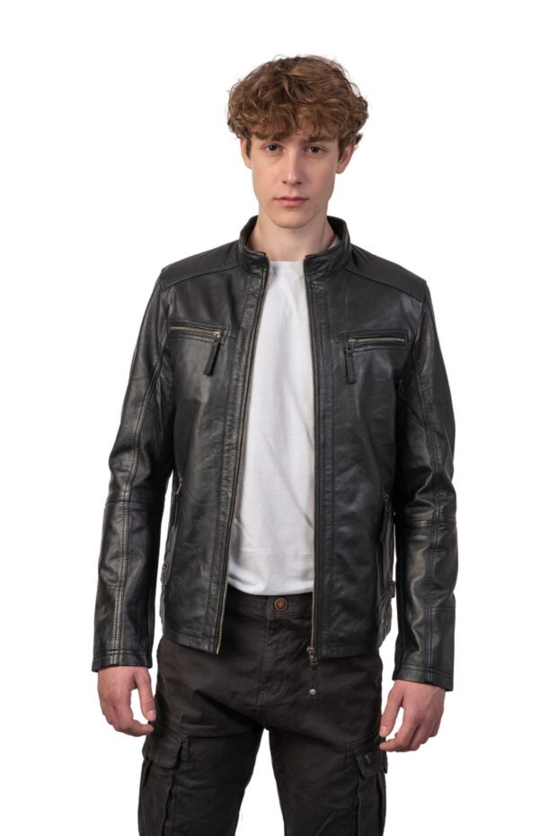S-ALPHA SHEEP BLACK - AUTHENTIC BLACK MENS LEATHER JACKET
