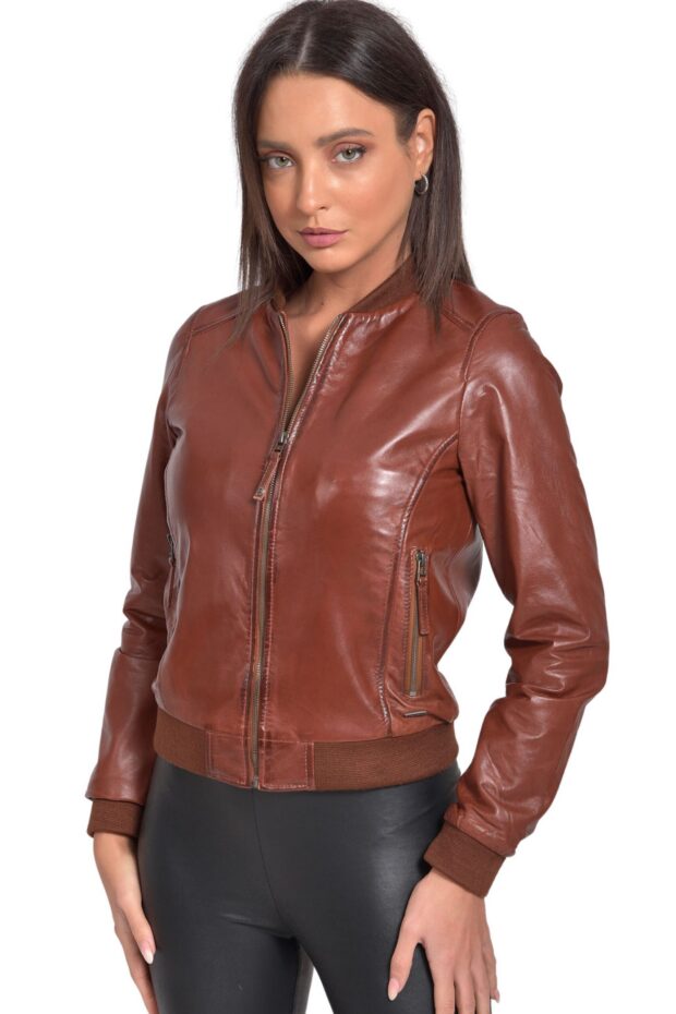 NIOVI SHEEP COGNAC - AUTHENTIC WOMENS COGNAC LEATHER JACKET