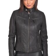 NEPHELE VINTAGE SHEEP BLACK - AUTHENTIC WOMENS BLACK LEATHER JACKET