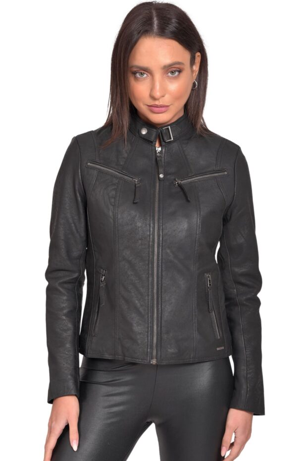 NEPHELE VINTAGE SHEEP BLACK - AUTHENTIC WOMENS BLACK LEATHER JACKET