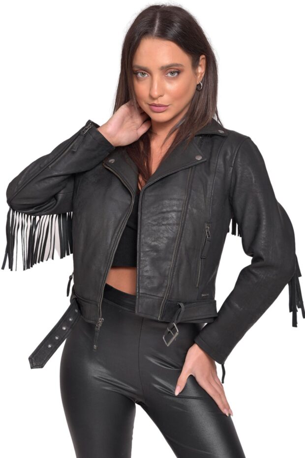 CRAZY HORSE VINTAGE SHEEP BLACK - AUTHENTIC WOMENS LEATHER BLACK JACKET