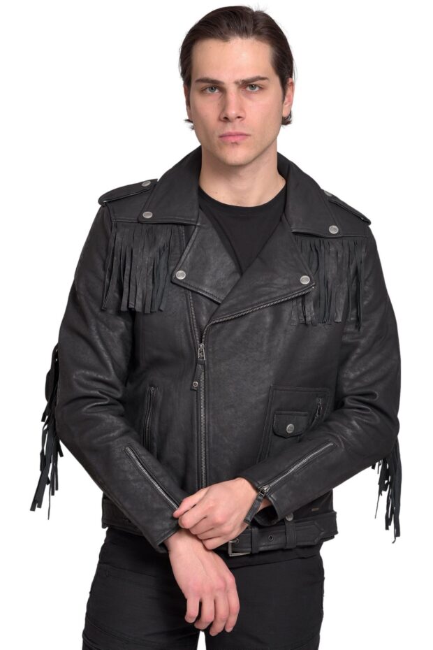 NAVAJO VINTAGE SHEEP BLACK - AUTHENTIC MENS BLACK LEATHER JACKET