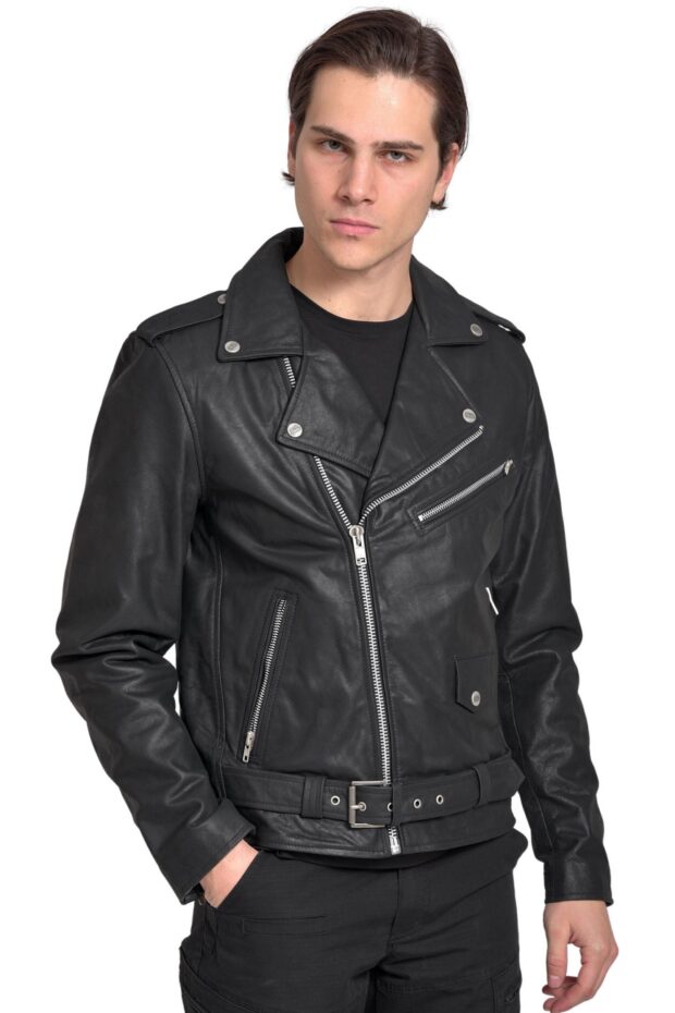 BRANDO BUFFALO BLACK - AUTHENTIC MENS BLACK LEATHER JACKET