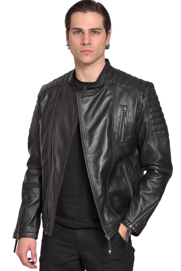 CHARLIE SUC SHEEP BLACK - AUTHENTIC MENS BLACK LEATHER JACKET