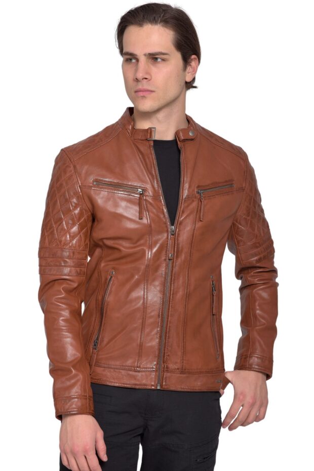 BRAVO SHEEP COGNAC - AUTHENTIC COGNAC MENS LEATHER JACKET