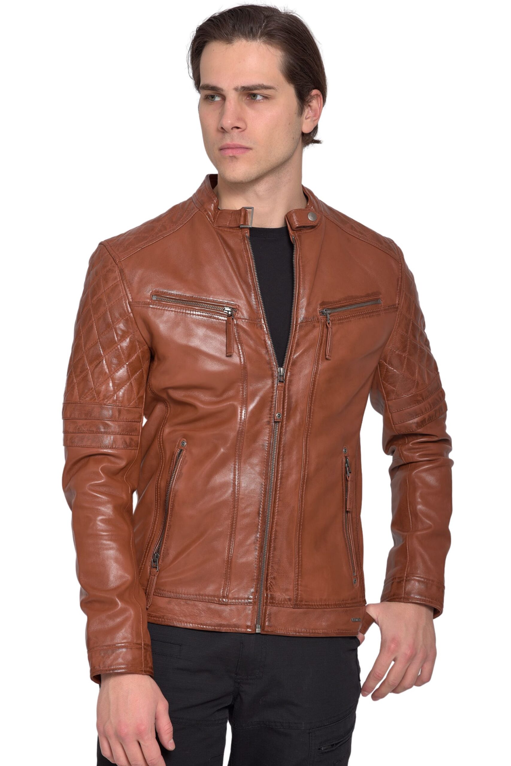 BRAVO SHEEP COGNAC - AUTHENTIC COGNAC MENS LEATHER JACKET