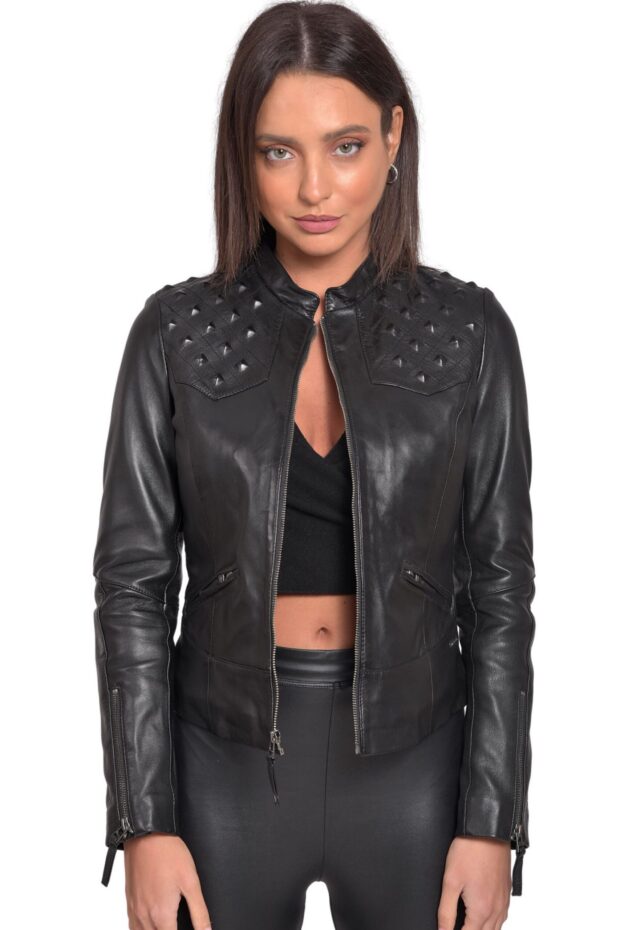 SPIKE SHEEP BLACK - AUTHENTIC WOMENS LEATHER JACKET