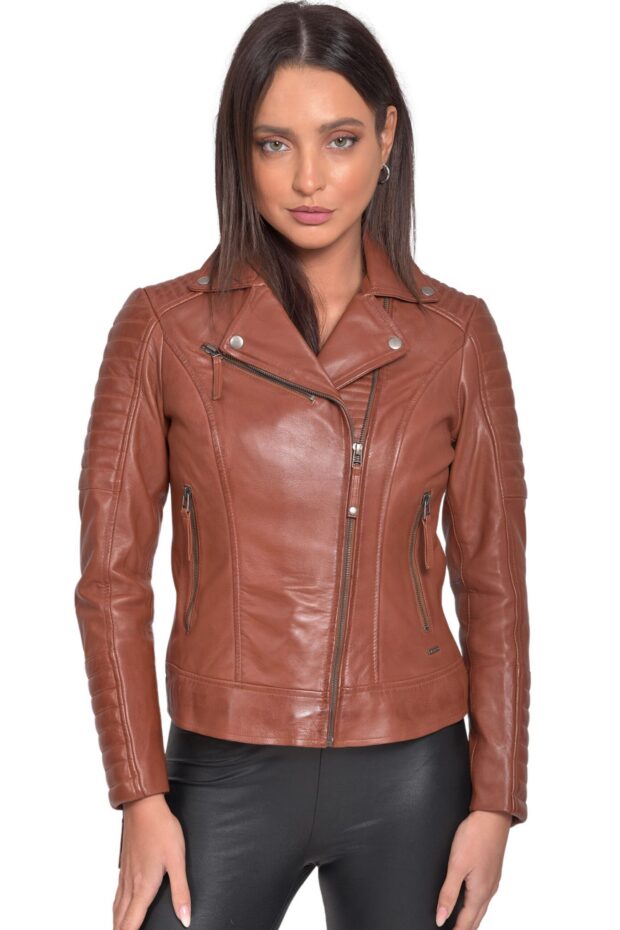 ELECTRA SHEEP COGNAC - AUTHENTIC WOMENS COGNAC LEATHER JACKET