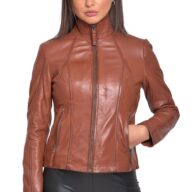 PANDORA SHEEP COGNAC - AUTHENTIC WOMEN COGNAC LEATHER JACKET