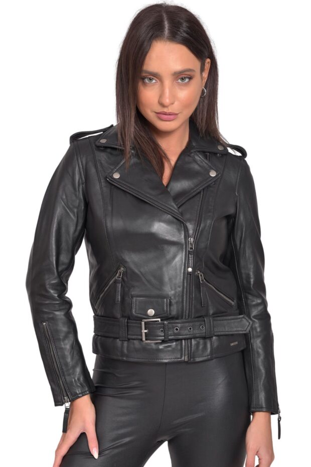 RHEA SHEEP BLACK - AUTHENTIC WOMENS BLACK LEATHER JACKET
