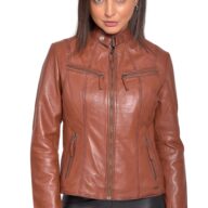 NEPHELE SHEEP COGNAC - AUTHENTIC WOMENS COGNAC LEATHER JACKET