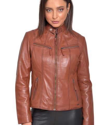 NEPHELE SHEEP COGNAC - AUTHENTIC WOMENS COGNAC LEATHER JACKET