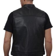 ROUTE 66 COWHIDE BLACK - AUTHENTIC BLACK MENS SLEEVELSS LEATHER JACKET