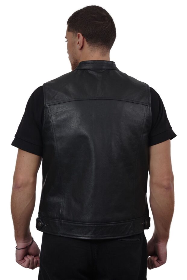 ROUTE 66 COWHIDE BLACK - AUTHENTIC BLACK MENS SLEEVELSS LEATHER JACKET