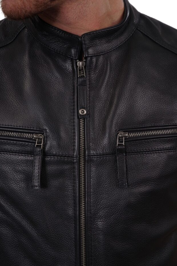 ROUTE 66 COWHIDE BLACK - AUTHENTIC BLACK MENS SLEEVELSS LEATHER JACKET