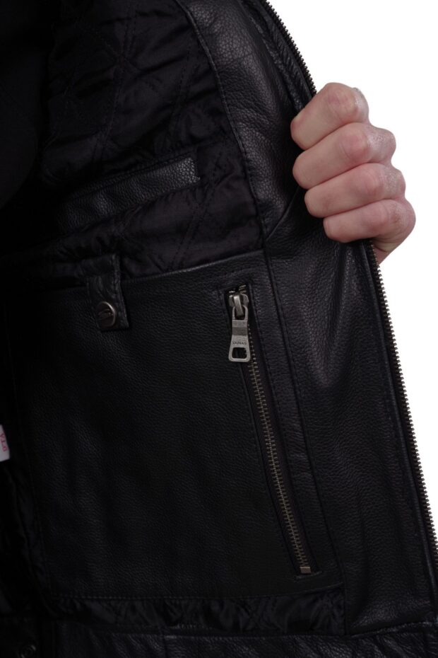 ROUTE 66 COWHIDE BLACK - AUTHENTIC BLACK MENS SLEEVELSS LEATHER JACKET