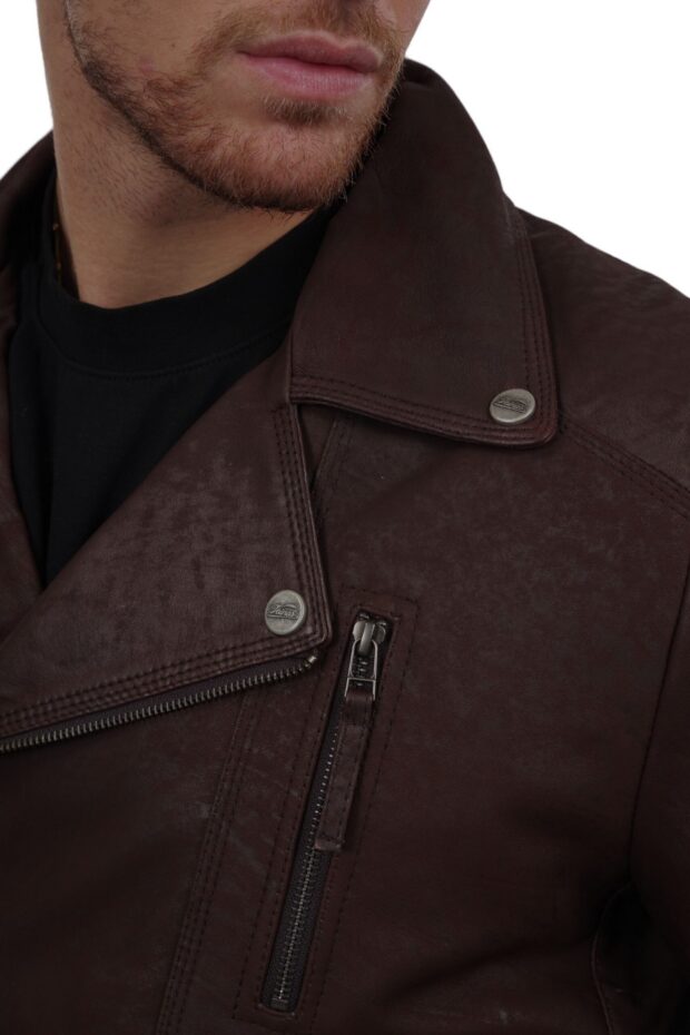 OSCAR SHEEP VINTAGE BROWN - AUTHENTIC MENS BLACK LEATHER JACKET