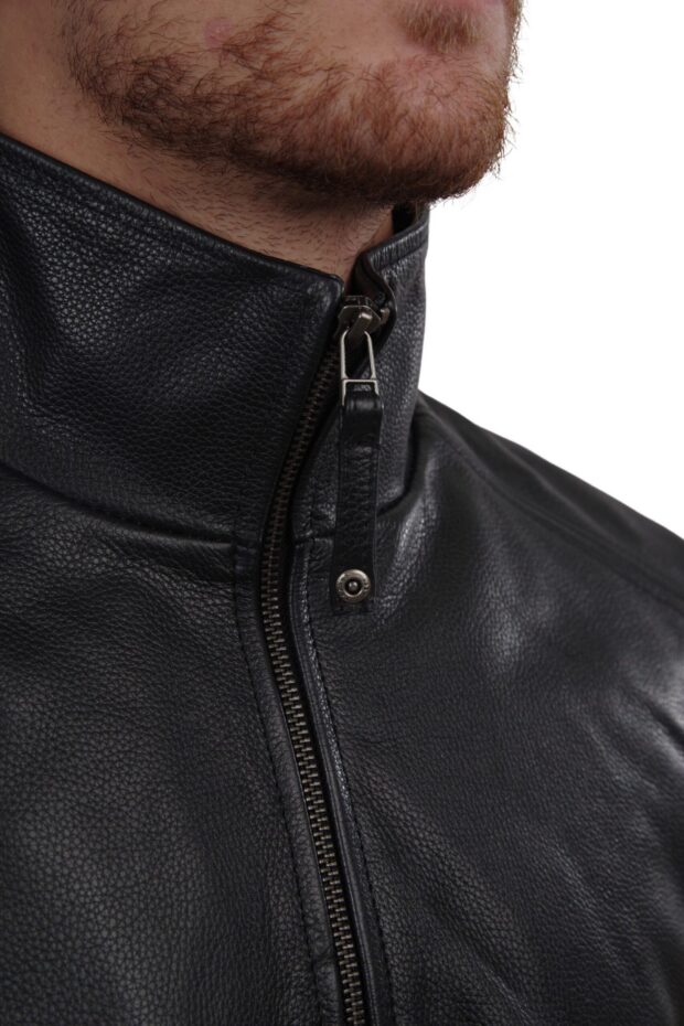 HOLLAND COWHIDE BLACK - AUTHENTIC MENS BLACK LEATHER JACKET