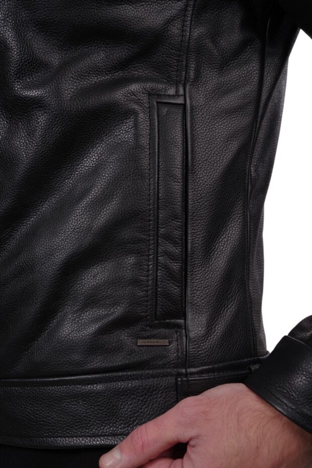 HOLLAND COWHIDE BLACK - AUTHENTIC MENS BLACK LEATHER JACKET