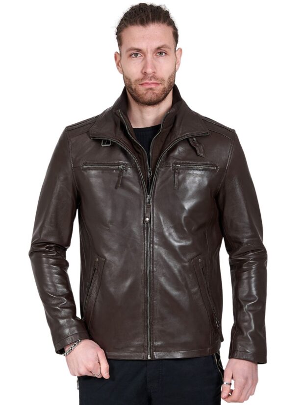 4065 SHEEP BROWN - AUTHENTIC MEN'S BROWN LEATHER JACKET