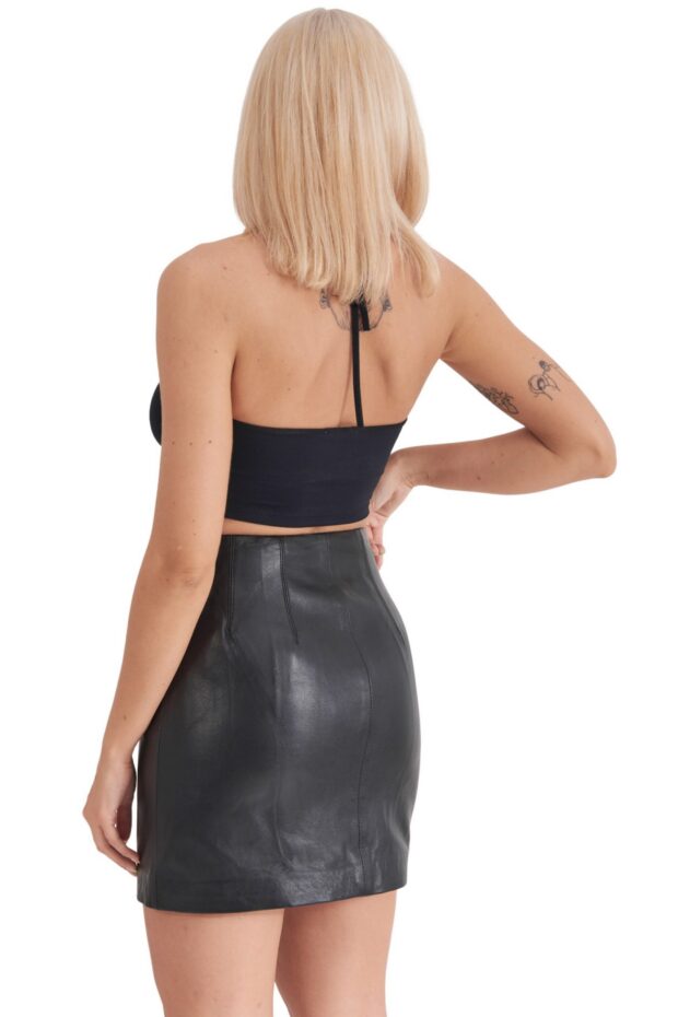 ARIADNE SHEEP BLACK - AUTHENTIC WOMENS BLACK LEATHER SKIRT