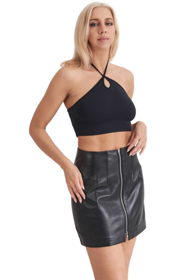 ARIADNE SHEEP BLACK - AUTHENTIC WOMENS BLACK LEATHER SKIRT