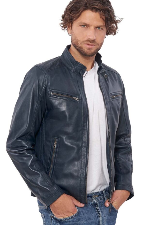ALPHA SHEEP BLUE - AUTHENTIC MENS BLUE LEATHER JACKET