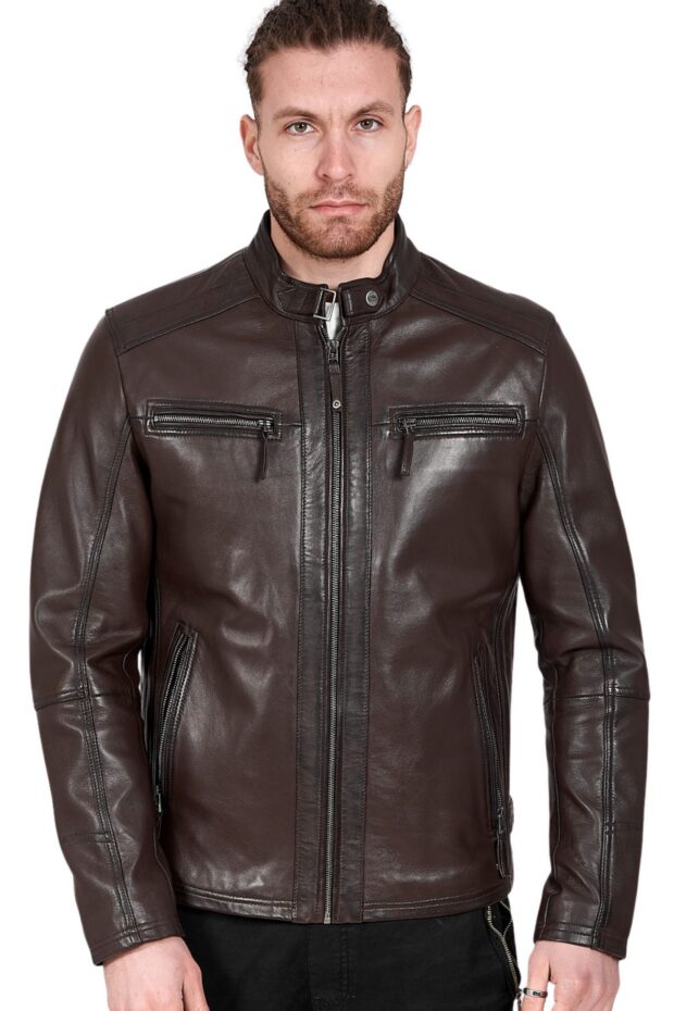 ALPHA SHEEP BROWN - AUTHENTIC MENS BROWN LEATHER JACKET