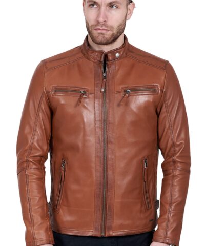 ALPHA SHEEP COGNAC - AUTHENTIC MENS COGNAC LEATHER JACKET