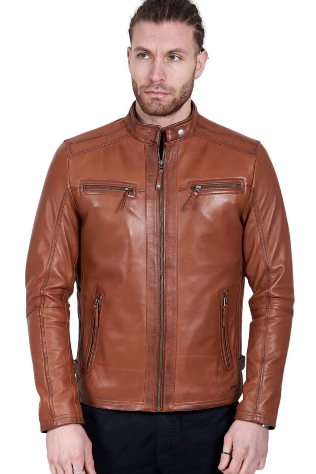 ALPHA SHEEP COGNAC - AUTHENTIC MENS COGNAC LEATHER JACKET
