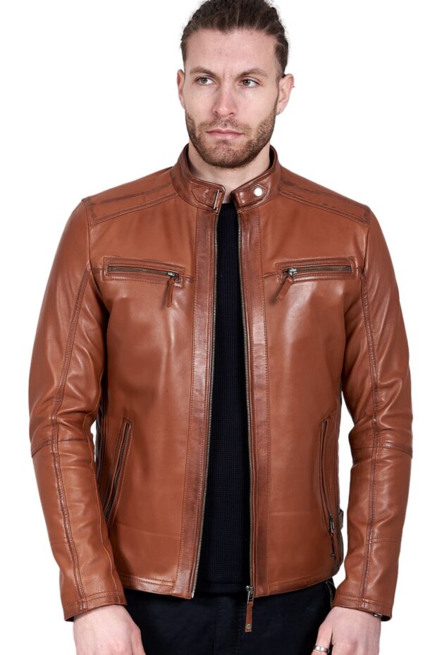 ALPHA SHEEP COGNAC - AUTHENTIC MENS COGNAC LEATHER JACKET