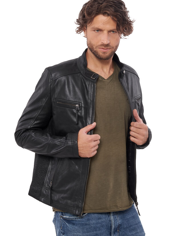 ALPHA-SRV BUFFALO BLACK - AUTHENTIC BLACK MENS LEATHER JACKET