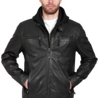 BIG HOOD SHEEP BLACK - AUTHENTIC MENS BLACK LEATHER JACKET