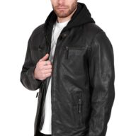 BIG HOOD SHEEP BLACK - AUTHENTIC MENS BLACK LEATHER JACKET