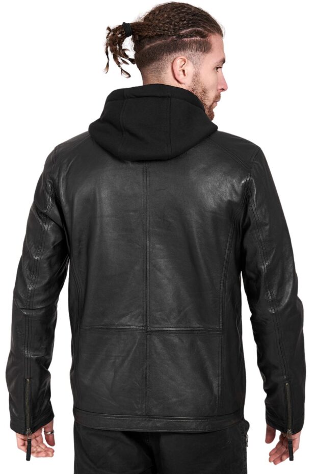 BIG HOOD SHEEP BLACK - AUTHENTIC MENS BLACK LEATHER JACKET
