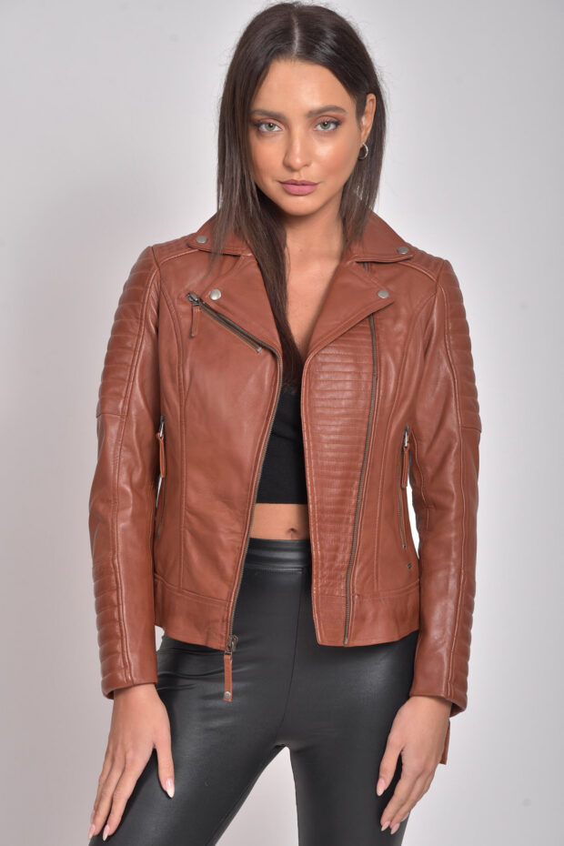 ELECTRA SHEEP COGNAC - AUTHENTIC WOMENS COGNAC LEATHER JACKET