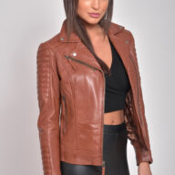 ELECTRA SHEEP COGNAC - AUTHENTIC WOMENS COGNAC LEATHER JACKET