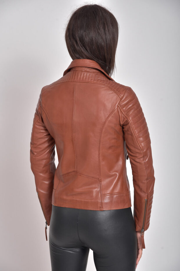 ELECTRA SHEEP COGNAC - AUTHENTIC WOMENS COGNAC LEATHER JACKET