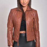 PANDORA SHEEP COGNAC - AUTHENTIC WOMEN COGNAC LEATHER JACKET