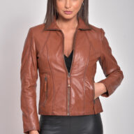 PANDORA SHEEP COGNAC - AUTHENTIC WOMEN COGNAC LEATHER JACKET