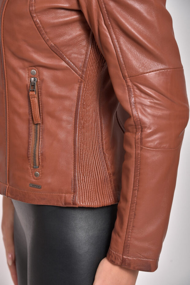 PANDORA SHEEP COGNAC - AUTHENTIC WOMEN COGNAC LEATHER JACKET