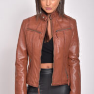 NEPHELE SHEEP COGNAC - AUTHENTIC WOMENS COGNAC LEATHER JACKET