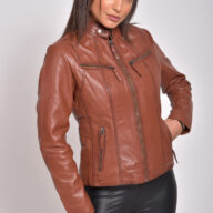 NEPHELE SHEEP COGNAC - AUTHENTIC WOMENS COGNAC LEATHER JACKET