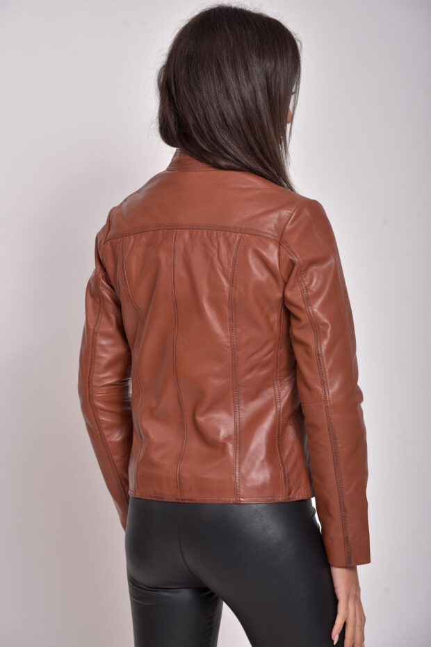 NEPHELE SHEEP COGNAC - AUTHENTIC WOMENS COGNAC LEATHER JACKET