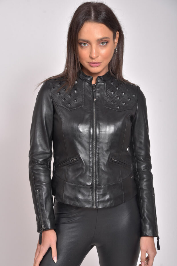SPIKE SHEEP BLACK - AUTHENTIC WOMENS LEATHER JACKET