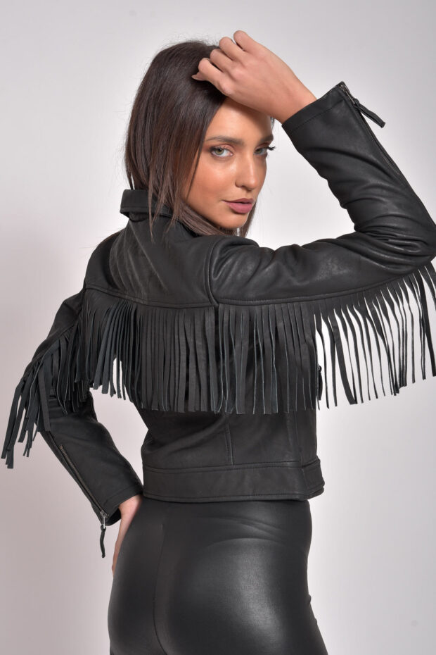 CRAZY HORSE VINTAGE SHEEP BLACK - AUTHENTIC WOMENS LEATHER BLACK JACKET