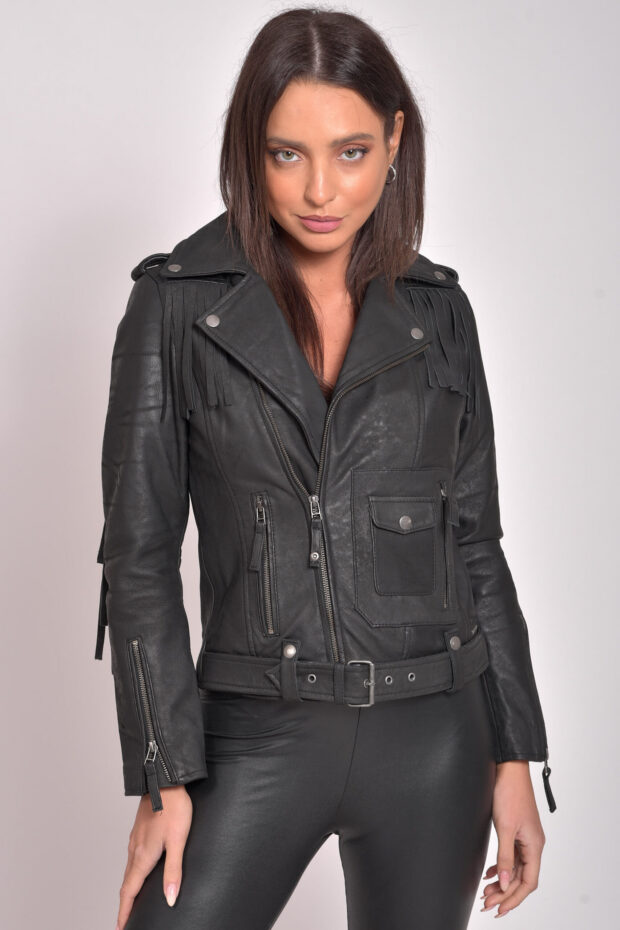 CHEROKEE VINTAGE SHEEP BLACK - AUTHENTIC WOMENS LEATHER BLACK JACKET