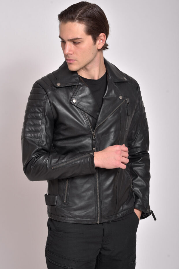 CHARLIE SHEEP BLACK - AUTHENTIC MENS BLACK LEATHER JACKET