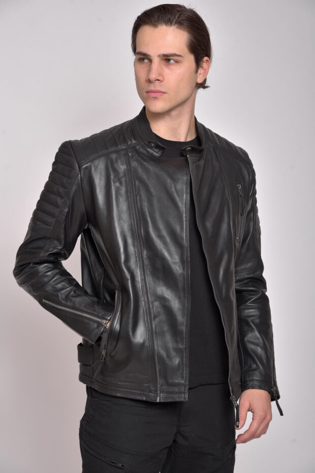 CHARLIE SUC SHEEP BLACK - AUTHENTIC MENS BLACK LEATHER JACKET